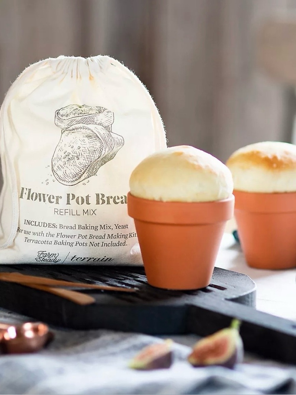 NEW Anthropologie Flower Pot Bread Making Kit. Set of 4. NEW in Box.